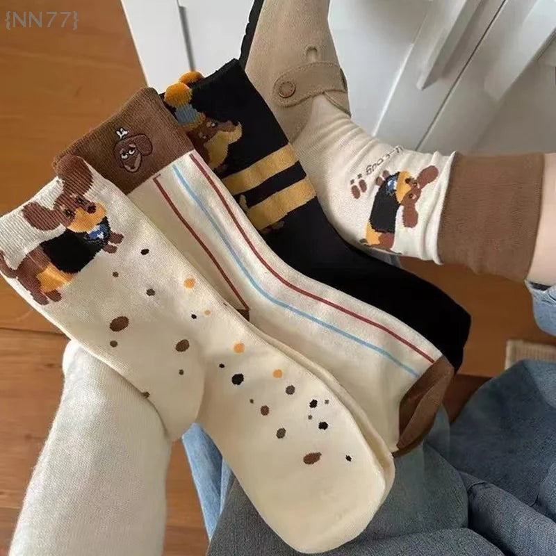1 Paar lustige Dackel-Tier-Baumwollsocken, Wursthund-Cartoon-Druck für Herbst und Winter, warme Paarsocken