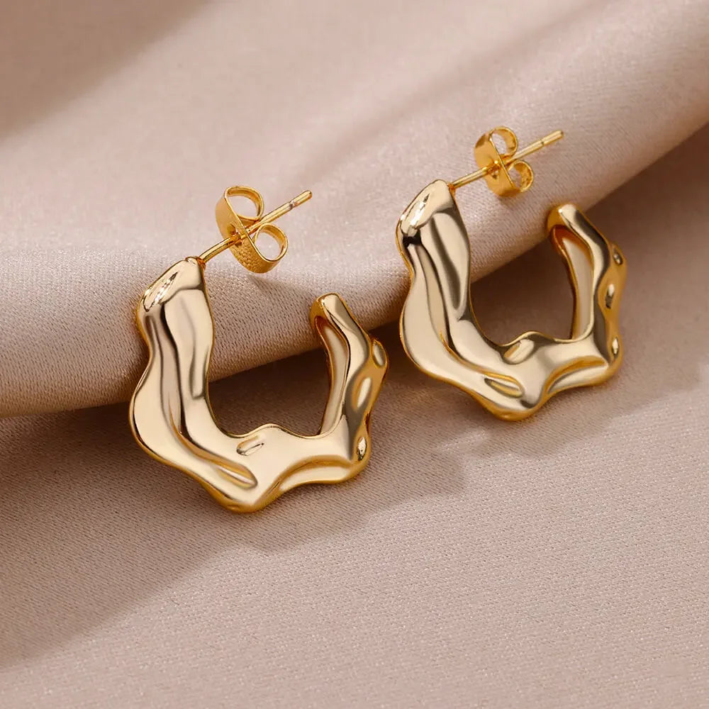 Herz Edelstahl Ohrringe für Frauen Zirkon Gold Farbe Creolen Ästhetische Wasserdichte Ohr Piercing Schmuck Zubehör