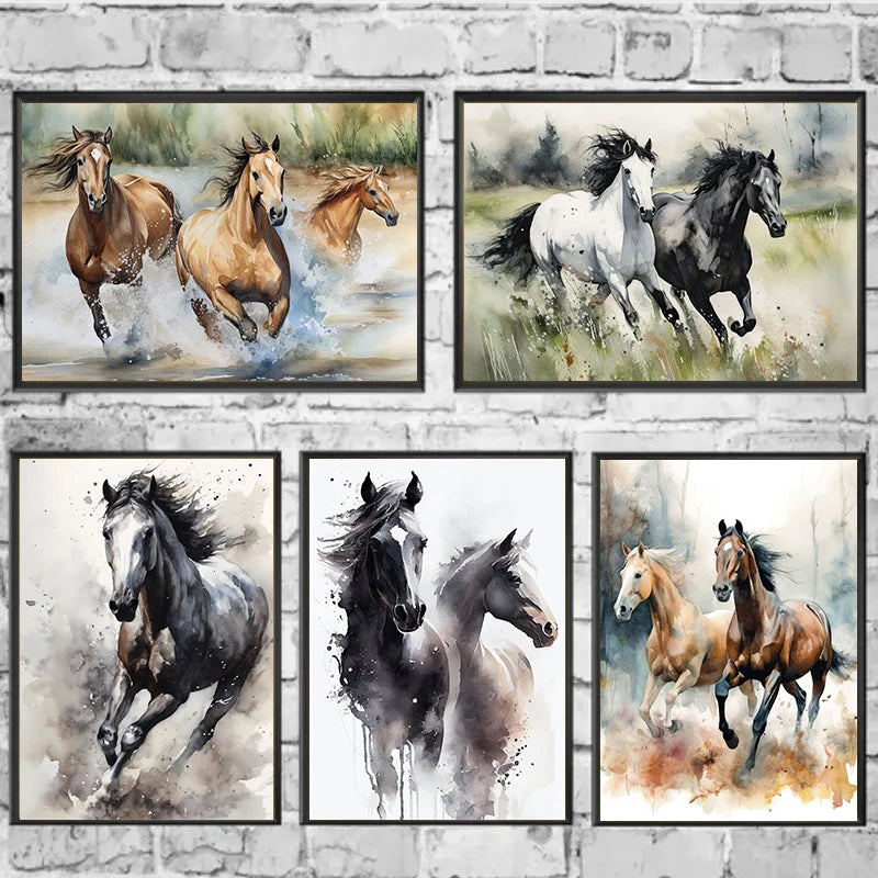 Handsome Horse Watercolor Painting Canvas Poster Animals Wall Art Pictures for Living Room Bedroom Playroom Modern Home Decor Petoria Store