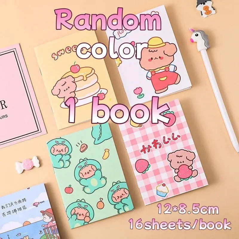 Kawaii Cartoon Mini-Notizbücher in zufälligen Farben, 12x8,5cm, 16 Blätter pro Buch für kreative Notizen.