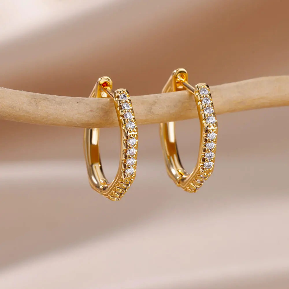 Herz Edelstahl Ohrringe für Frauen Zirkon Gold Farbe Creolen Ästhetische Wasserdichte Ohr Piercing Schmuck Zubehör