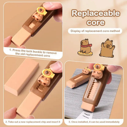 Petoria® Capybara Radiergummi mit Druckmechanismus – Niedliches Cartoon-Design