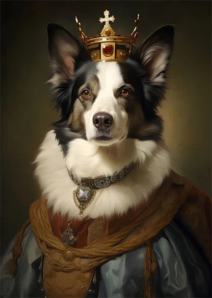 Animal Dog Portrait Art Canvas Painting Dog Dressed King Funny Posters and Prints Wall Art Pictures for Home Living Room Decor Petoria Store