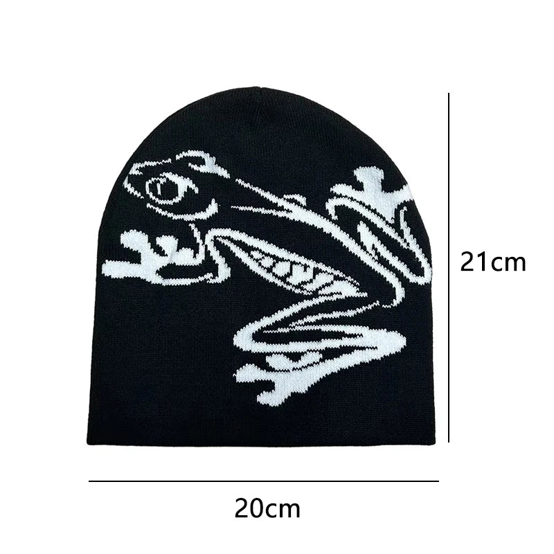 Beanie mit Baumfrosch-Aufdruck für Herren und Damen, dehnbare gestrickte Totenkopfmütze für Outdoor-Sportarten, lässige Streetwear, Unisex-Wintermütze mit Bündchen
