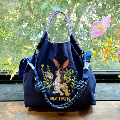 Embroidery Tote Bag for Women Casual Nylon Crossbody Bag Large Capacity Waterproof Shoulder Bag Fashion Commute Shopper Handbag Petoria Store