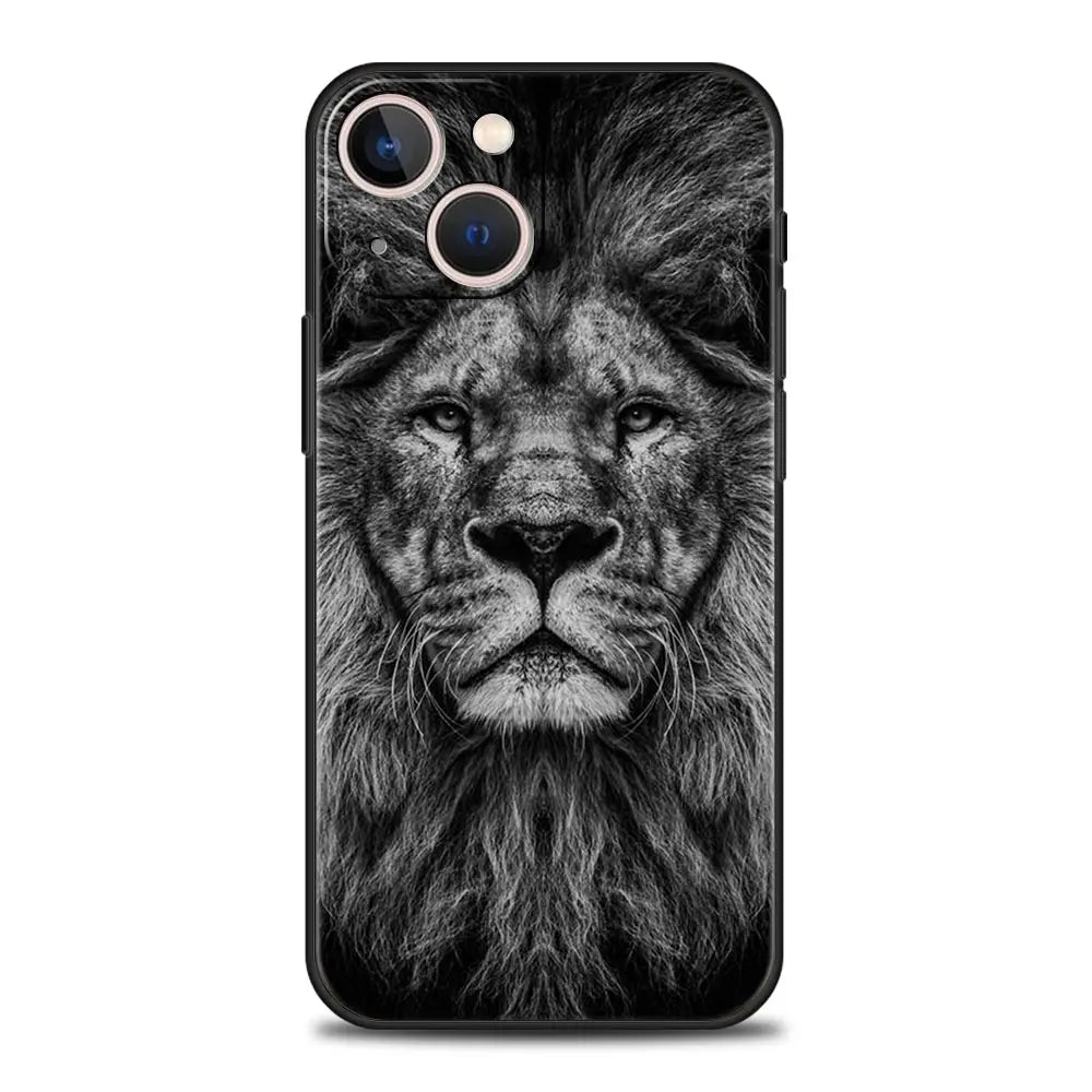 Löwe Wilde Tiere Luxus Handyhülle für iPhone 13 15 14 12 Mini 11 Pro MAX XR X SE XS 7 8 Plus Silikon Schwarz Schutzhülle