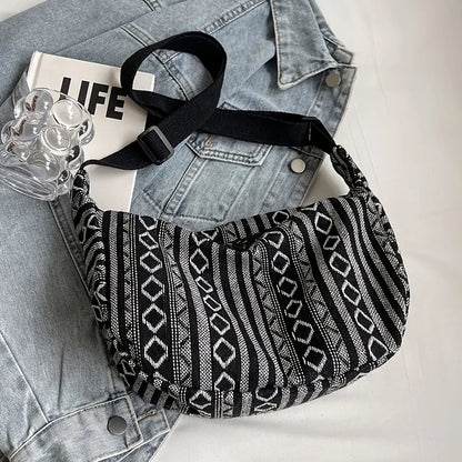 Crossbody Bags Tribal Style Shoulder Bag, Foldable Crossbody Striped Pattern, Flag Theme Hand Washable Edge Painted Lining Petoria Store