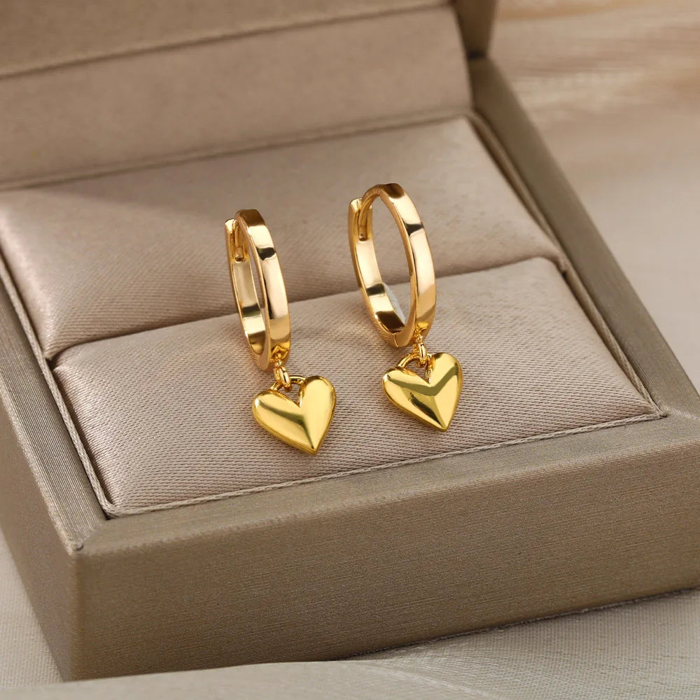 Herz Edelstahl Ohrringe für Frauen Zirkon Gold Farbe Creolen Ästhetische Wasserdichte Ohr Piercing Schmuck Zubehör
