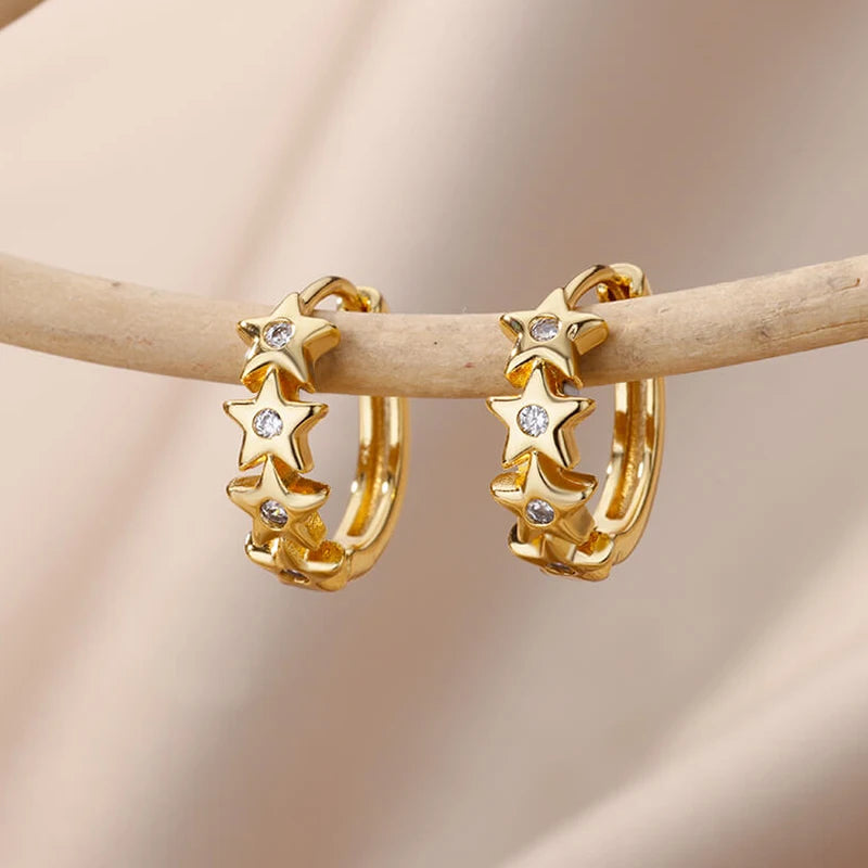Herz Edelstahl Ohrringe für Frauen Zirkon Gold Farbe Creolen Ästhetische Wasserdichte Ohr Piercing Schmuck Zubehör