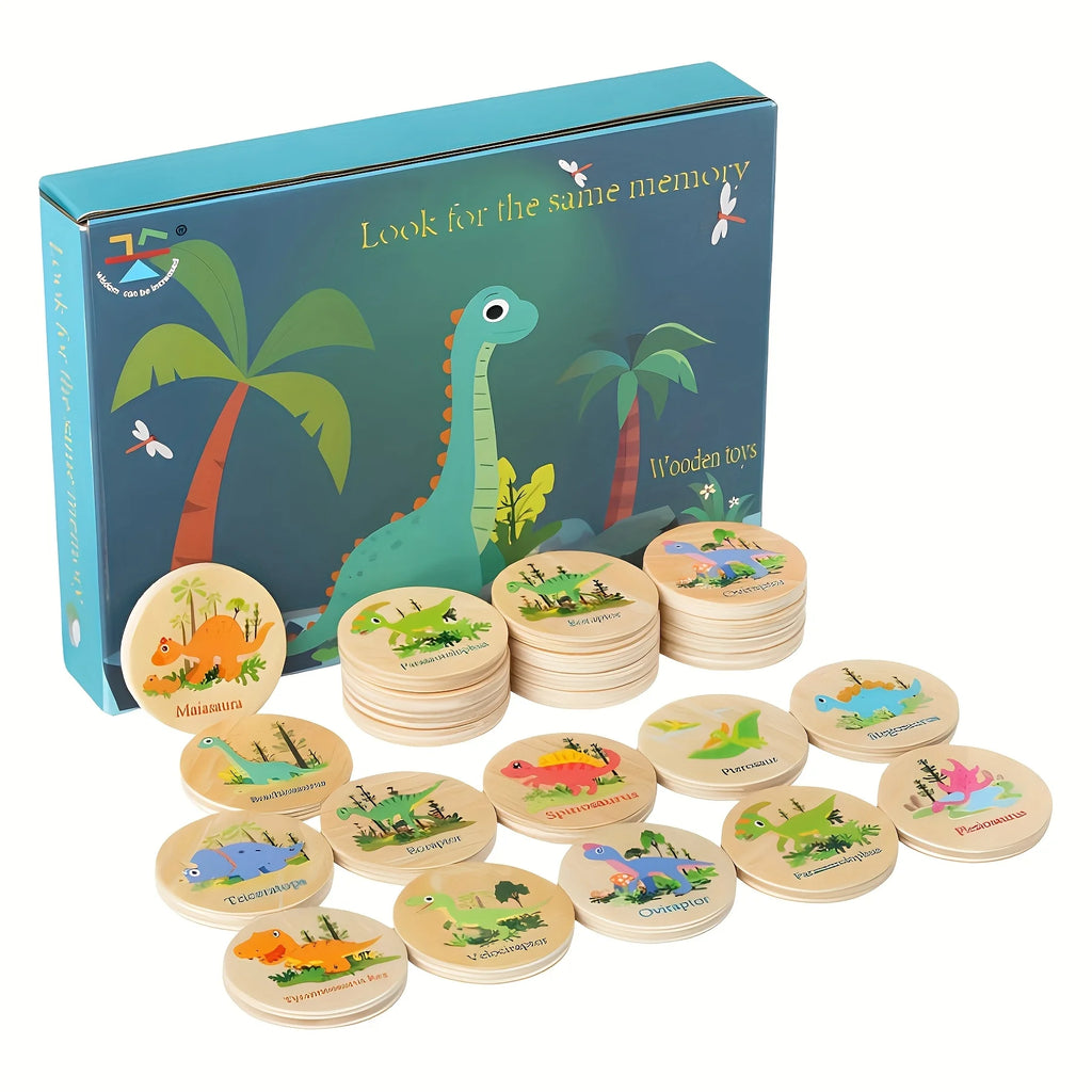 Hölzernes Gedächtnisspiel für Kinder mit Lehrreichen Dinosaurier-, Tier- und Ozean-Motiven zum Auffinden der Gleichen Paare