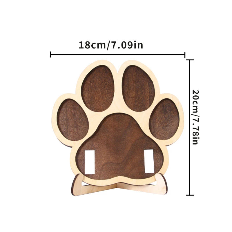 ♤Paw-Shaped Pet Photo Frame - Wooden Multi-Photo Display with Collar Holder for Cat/Dog Lovers Petoria Store