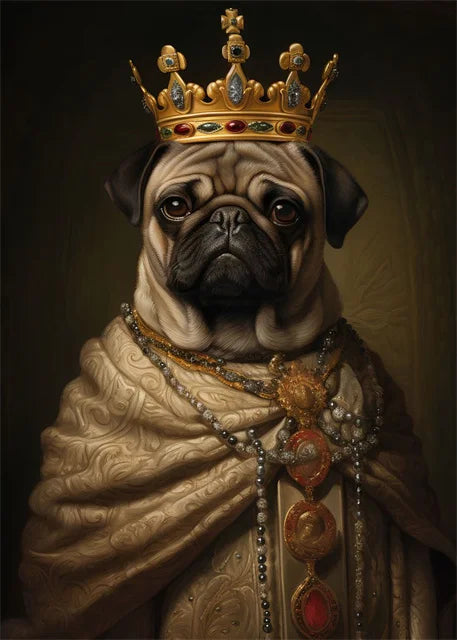 Animal Dog Portrait Art Canvas Painting Dog Dressed King Funny Posters and Prints Wall Art Pictures for Home Living Room Decor Petoria Store