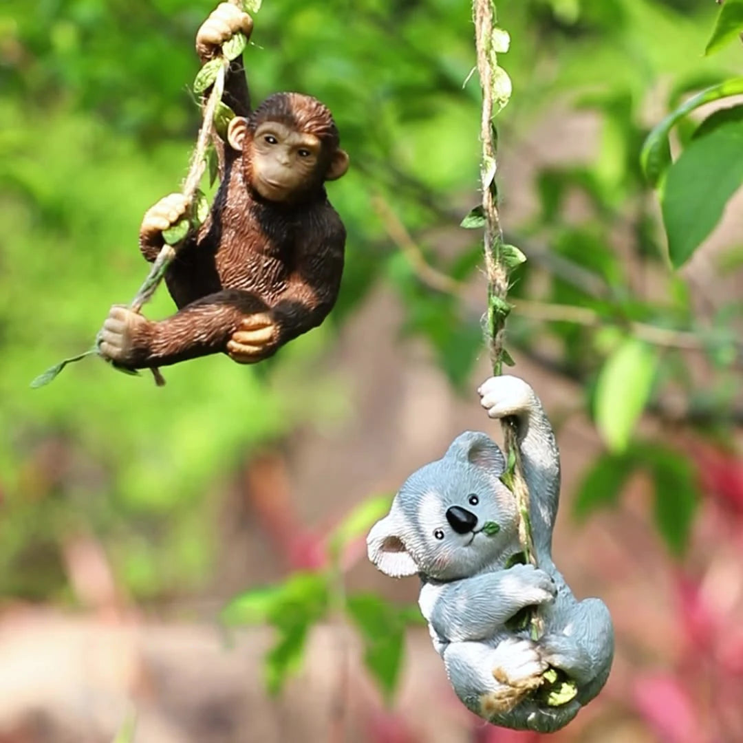 Creative Resin Animal Hanging Garden Ornaments - Koala &amp; Orangutan Mini Figurines Decor for Lawn Garden Yard Terrace Patio Tree Petoria Store