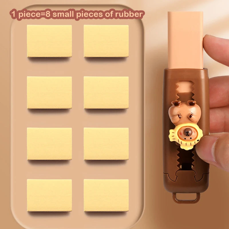 Niedliches Capybara-Radiergummi-Set, Cartoon-Design, 4B-Radiergummi, einziehbar, zum Zeichnen, für Prüfungen, Kinder, Studenten, Bürobedarf, Schule, Schreibwaren