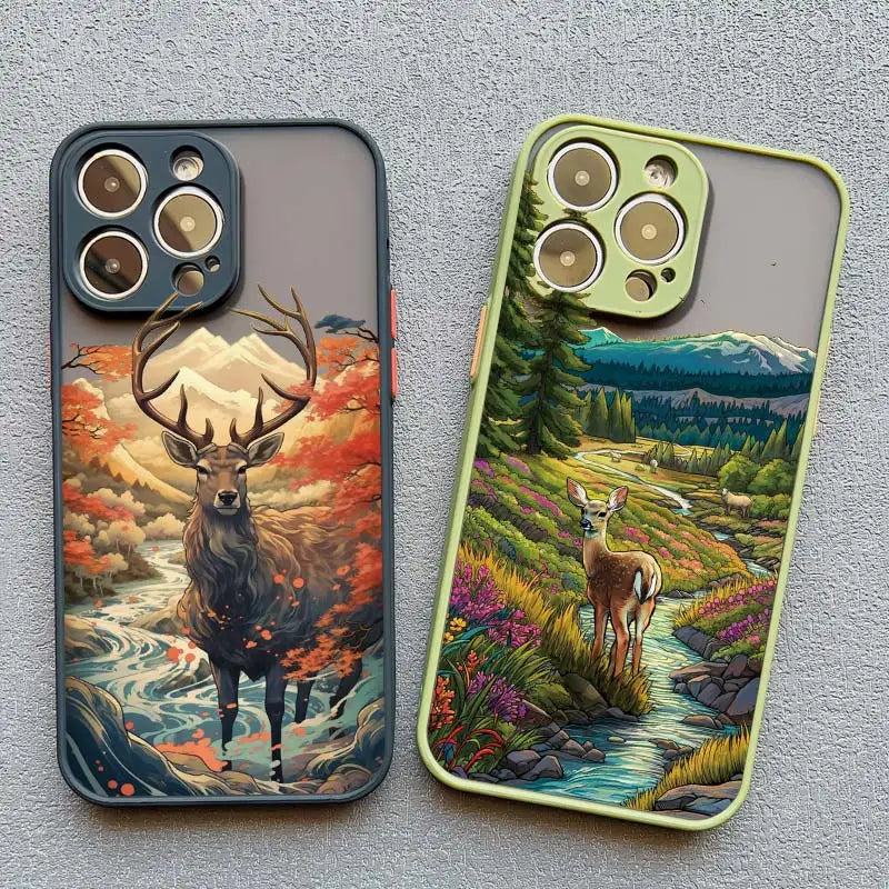Tiere Hirsch Bär Pfau Matte Handyhülle für iPhone 16 15 14 13 12 11 Pro Max 13 12 Mini 15 14 Plus XS XR X 7 8 Plus SE2 Cover
