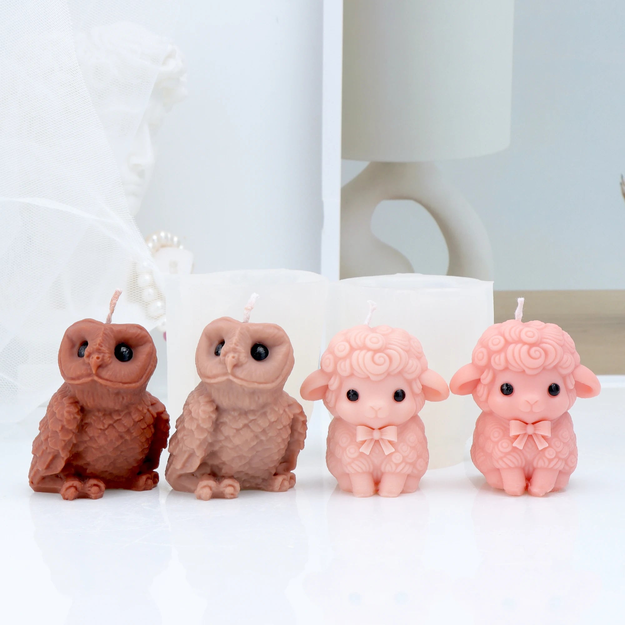 3D Niedliche Schaf-Kerzenform Kawaii Lamm Silikonform DIY Seifen- und Harzform Tier-Kerzenherstellungswerkzeug Heimdekoration Geschenk