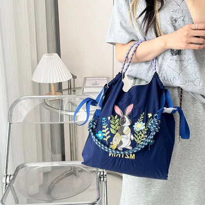 Embroidery Tote Bag for Women Casual Nylon Crossbody Bag Large Capacity Waterproof Shoulder Bag Fashion Commute Shopper Handbag Petoria Store