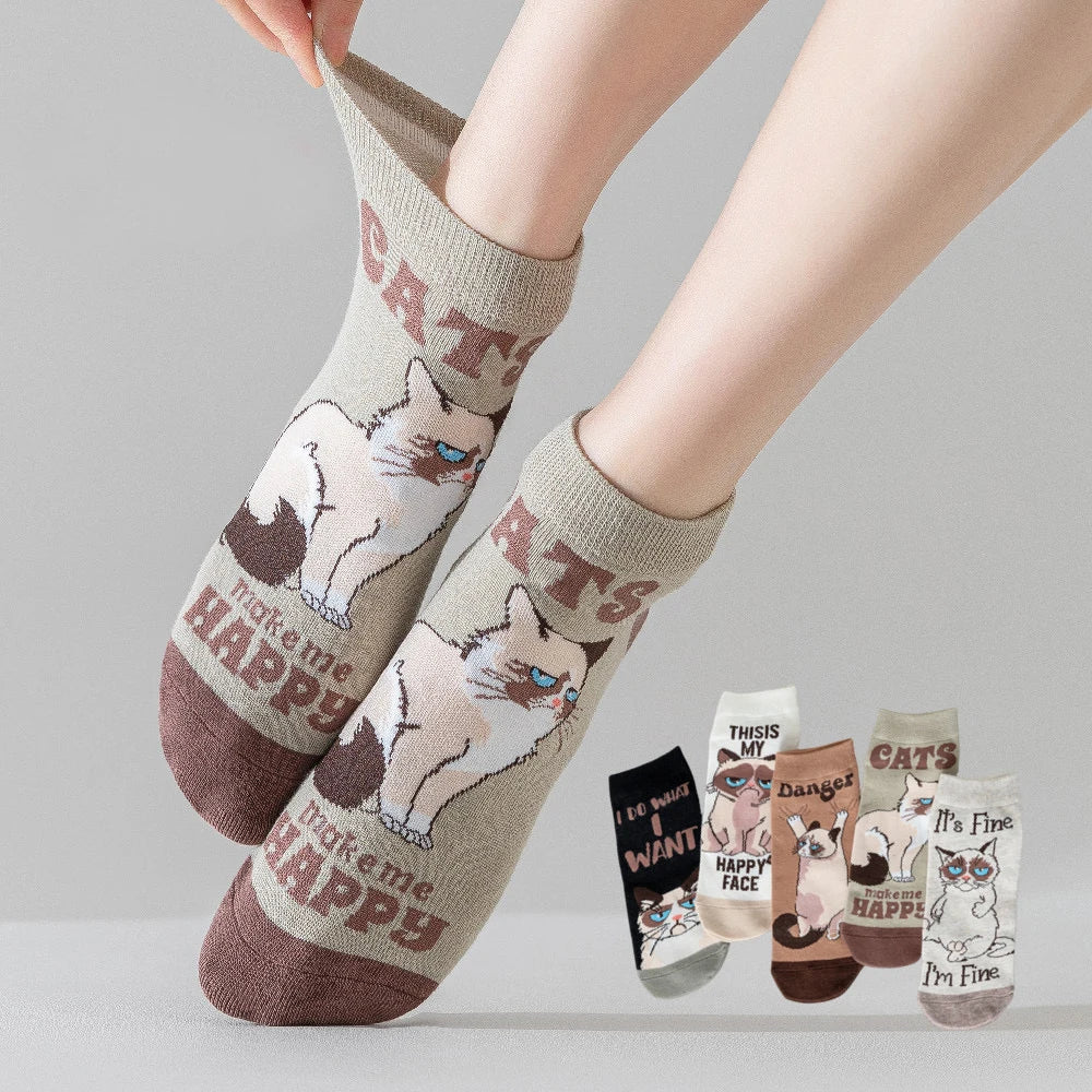 1/5 Paar lustige Tiersocken für Damen und Mädchen, niedliche Katzensocken, bunte, lustige Socken für Tierliebhaber, atmungsaktive Baumwollsocken