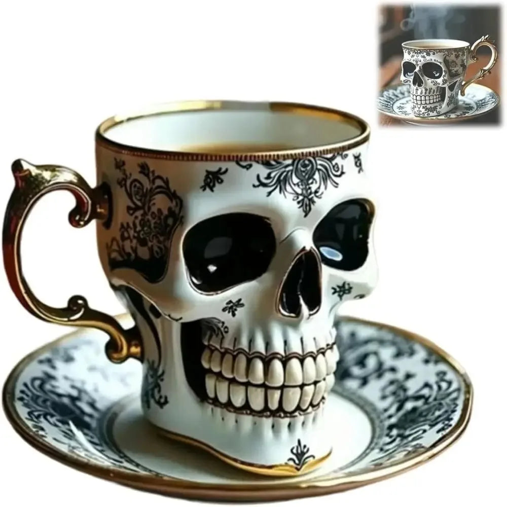 Stilvolle Kaffeetasse mit Totenkopf-Motiv aus Kunstharz, Knochenkopf-Design, gotischer Totenkopf-Zerkleinerer, Kaffee-Skelett-Kopf, Tassen, Sammler 2025,