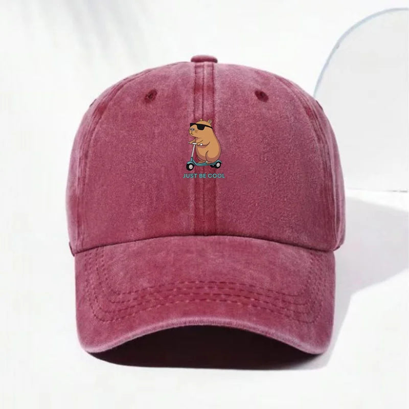 Capybara Cartoon Baseballkappe aus gewaschener Baumwolle für Männer und Frauen, bestickt, Unisex, weiche Hüte, Vintage, lustige Tiermütze, niedliche modische Kappen