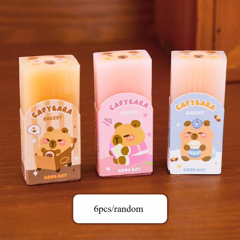 Sandwich-Radiergummis mit Capybara-Motiv – niedliches Cartoon-Briefpapier, sauber abwischbare Bleistift-Radiergummis für Grundschulkinder