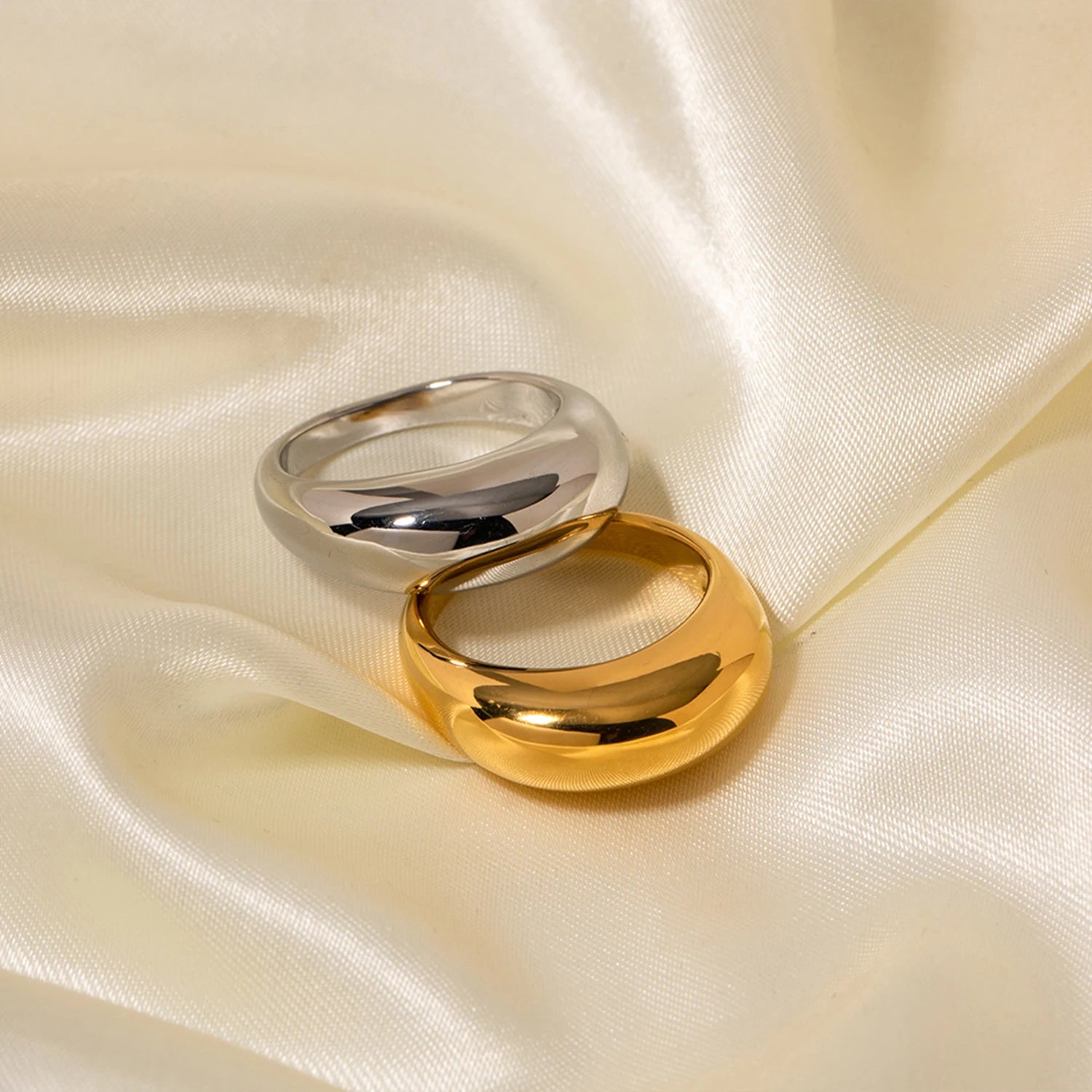 SUNIBI Modische einfache Edelstahlringe für Frauen, Bogenringe, Schmuck, Paar, Jahrestag, geometrischer Ring, Größe 5, 6, 7, 8, Schmuck