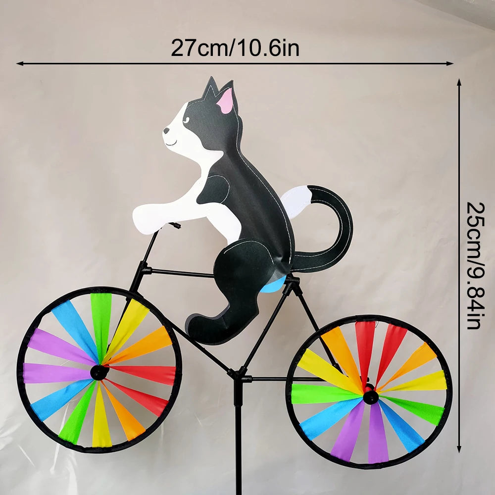 Animal Riding Three-dimensional Cartoon Modelling Windmill Creative Bicycle Wind Spinners Standing Pole Garden Yard Decoration Petoria Store