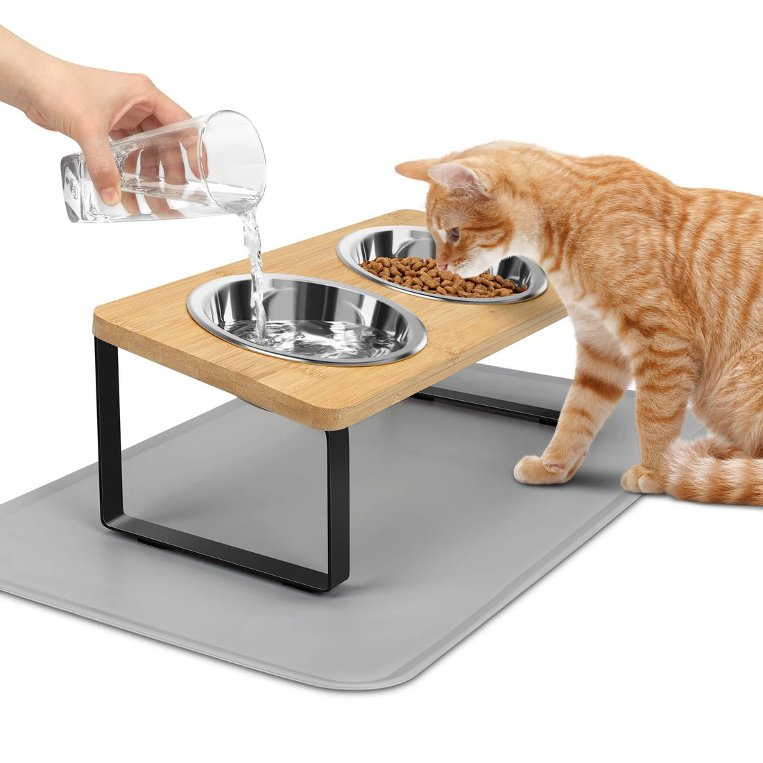 Erhöhter Katzennapf mit Edelstahlschüsseln Premium