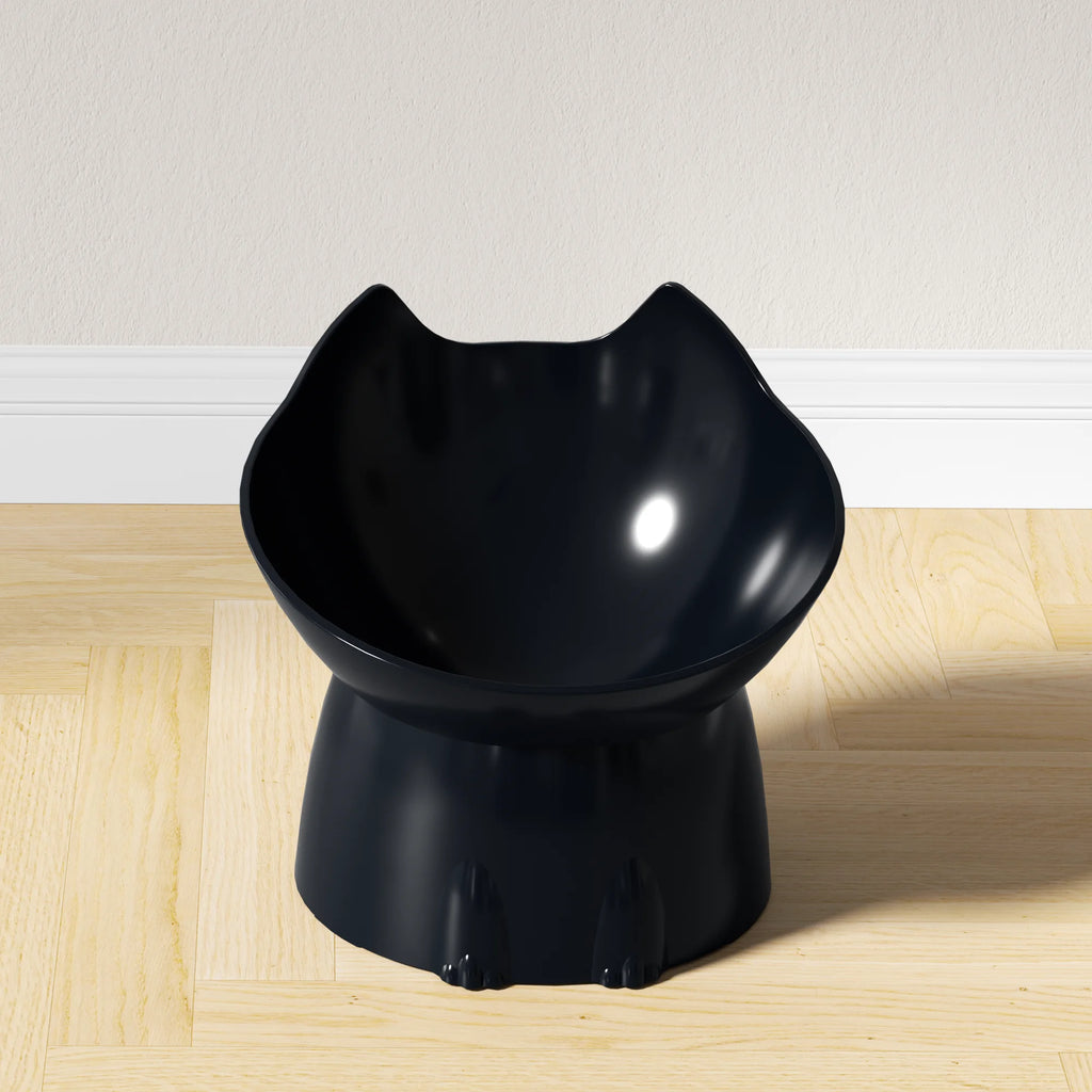 1 Stück WhiskerWare erhöhter Katzennapf, erhöhter Futternapf aus Kunststoff mit kippbarem Rand, Nackenschutz für Katzenfutter