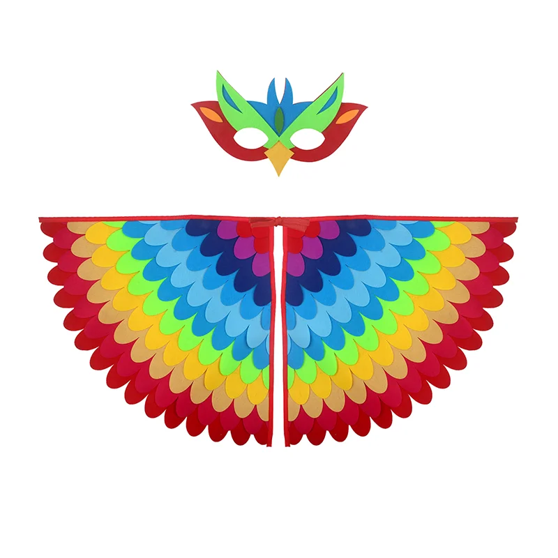 Tier-Pfau-Vogel-Umhang-Maske 2-teilig Anime Cosplay Halloween-Kostüme Karnevalskleidung Weihnachtsoutfits