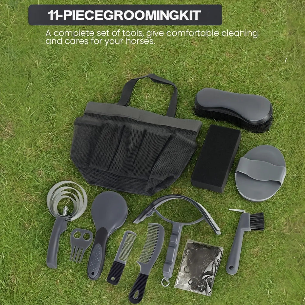 Pferdepflege-Set 11-teilig – Komplettes Pferdebürsten- und Pflegeset mit Organizer-Tasche, Ausrüstung & Geschenke für Pferdebesitzer