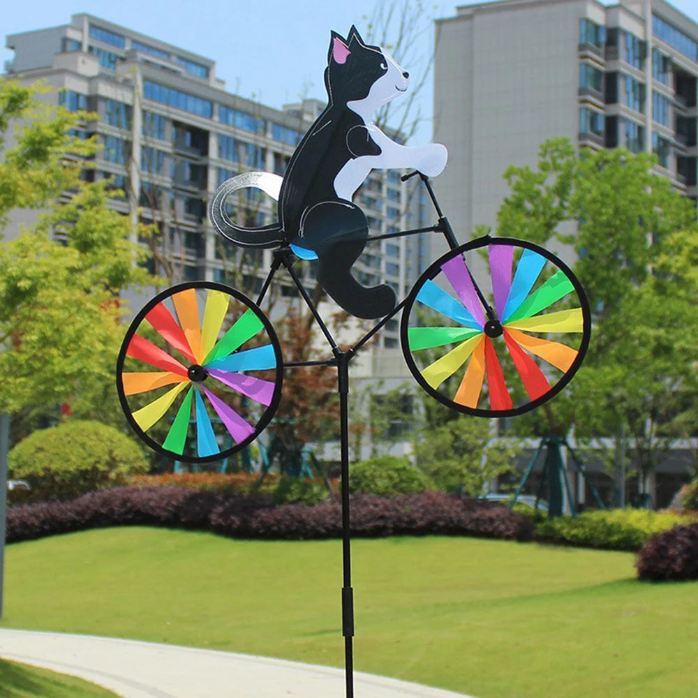 Animal Riding Three-dimensional Cartoon Modelling Windmill Creative Bicycle Wind Spinners Standing Pole Garden Yard Decoration Petoria Store