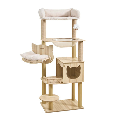 Tall Wooden Cat Tree Tower with Cat Condo &amp; Plush Top Perch for Indoor Cats Petoria Store