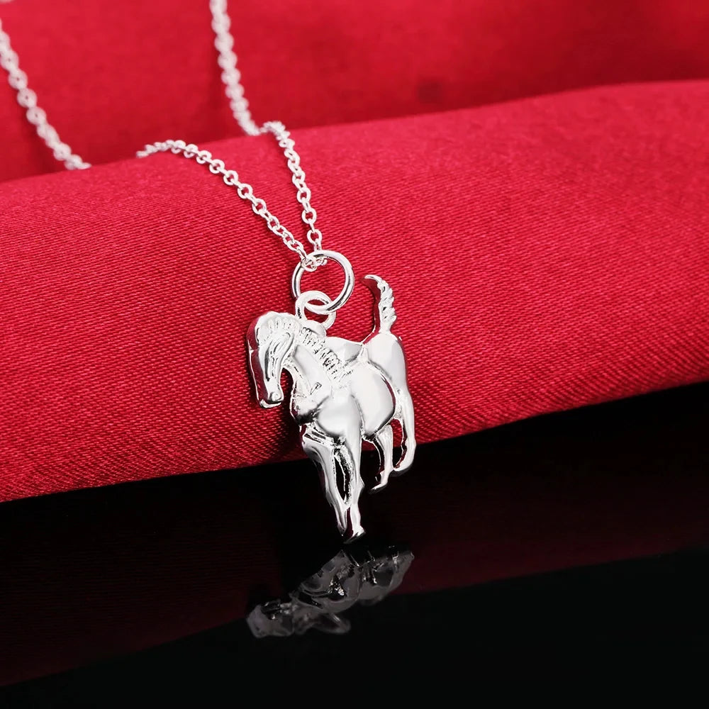 Modemarke Halskette aus 925er-Sterlingsilber für Damen, luxuriöser Hochzeitsschmuck, elegante Pferdeanhänger-Kette