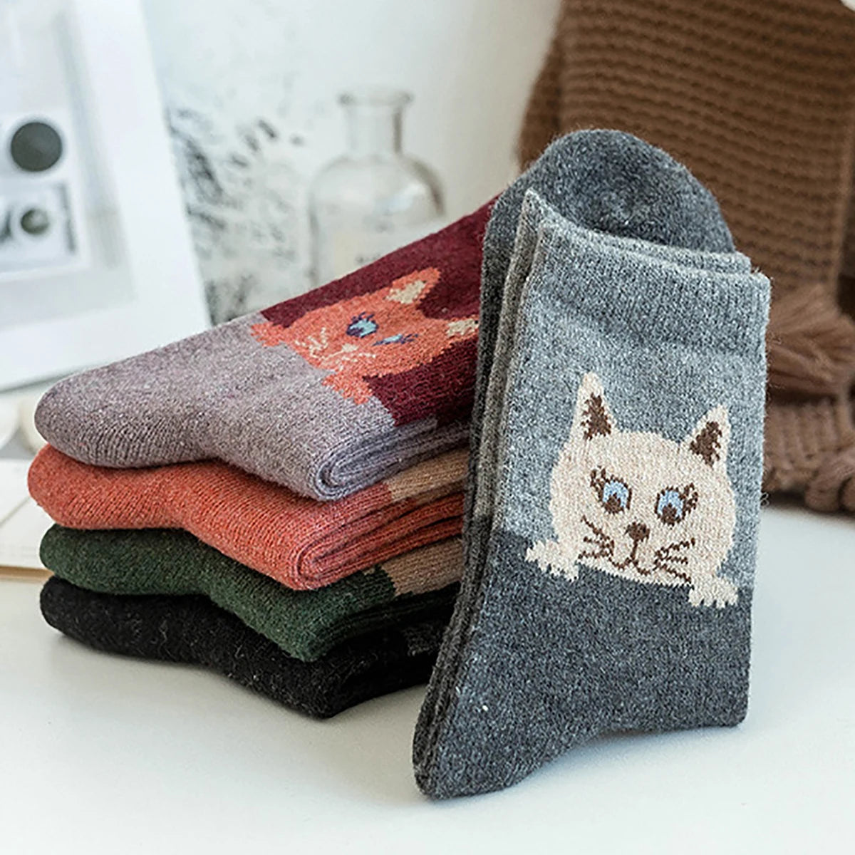 5 Paar Socken mit Cartoon-Katzen-Aufdruck, bequem