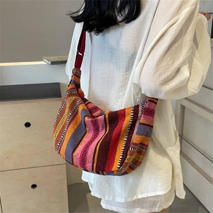 Crossbody Bags Tribal Style Shoulder Bag, Foldable Crossbody Striped Pattern, Flag Theme Hand Washable Edge Painted Lining Petoria Store