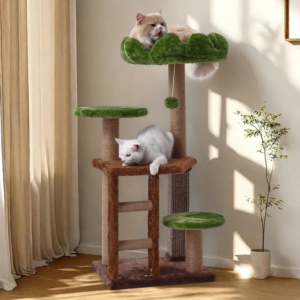 Medium Cat Tree: Green Staircase Multi-Tier Cat Tower with Scratching Post and Cozy Perch Cat Climbing Frame Petoria Store