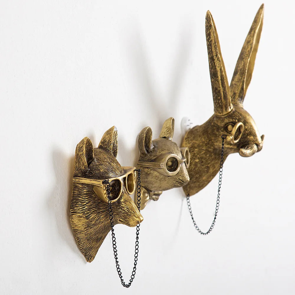Antique Bronze Resin Animal Pendant Golden Deer Head Wall Storage Hook Up Background Wall Accessories Decorative Figurines Petoria Store