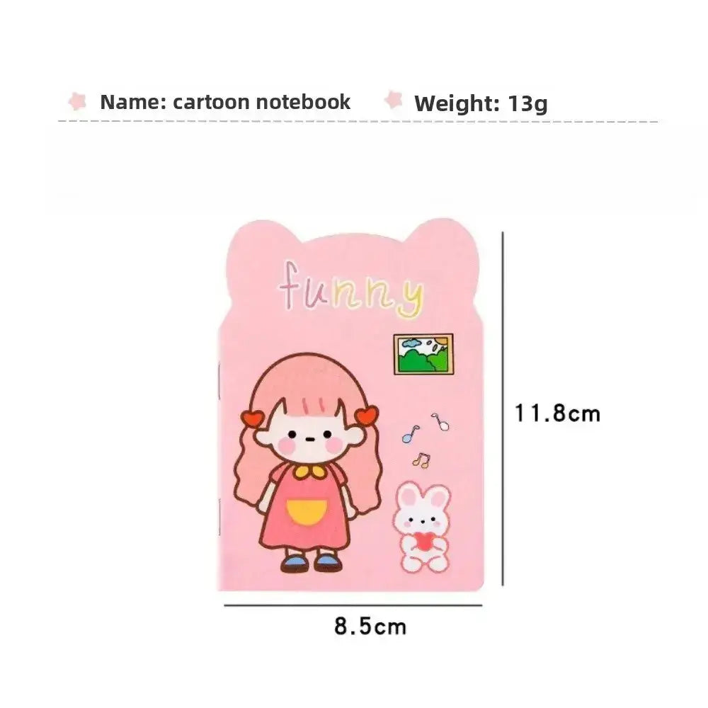 Kawaii Mini-Notizbücher Set mit einem niedlichen Cartoon-Notizbuch in Pink mit einem Mädchen und einem Hasen.