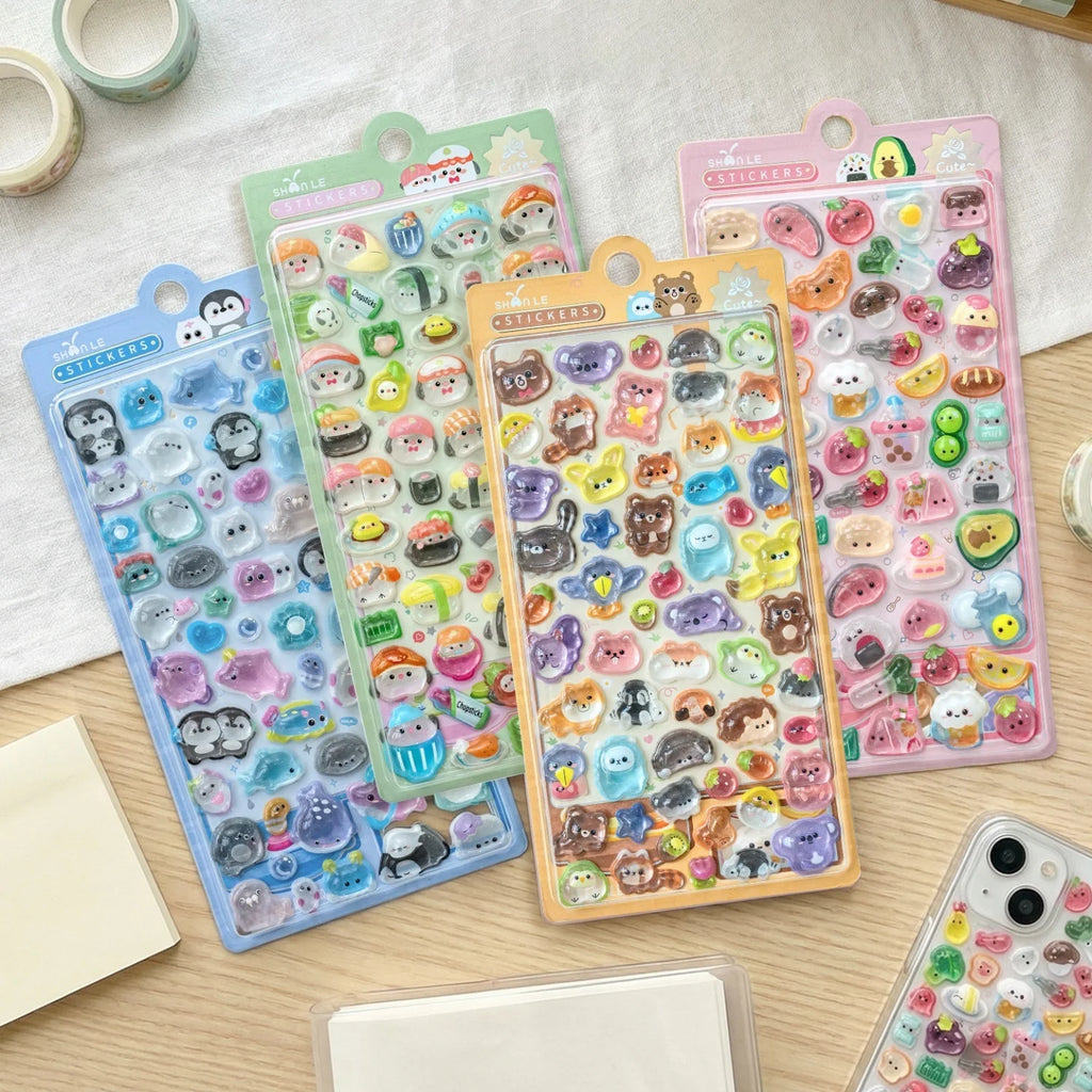 Kawaii Tiere Snacks Sushi Cartoon 3D Relief Aufkleber Scrapbooking DIY Journaling Schreibwaren Tagebuch Dekor Schule Niedliche Aufkleber