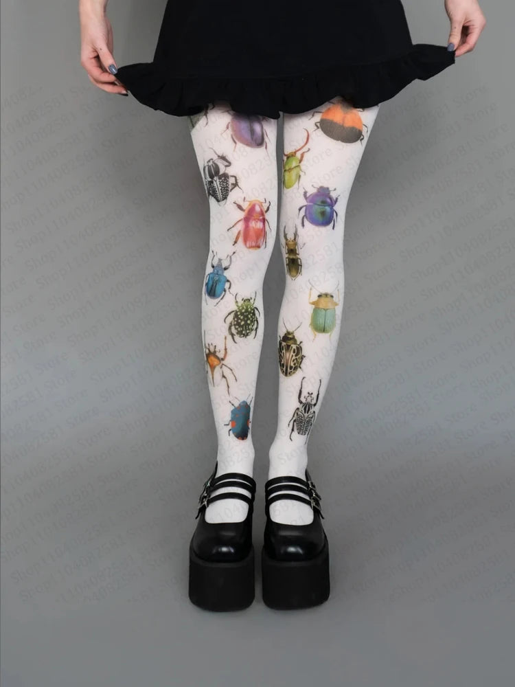 Modische süße Tier bedruckte lange Socken Harajuku Kniestrümpfe Cosplay weiße Graffiti-Socken Kawaii 2000er Y2K-Stil Emo Girls