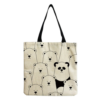 Cartoon Cute Dinosaur Printed Tote Linen Personality Girl Shoulder Bag Large Capacity Travel Storage Packs Women Shopping Bag Petoria Store
