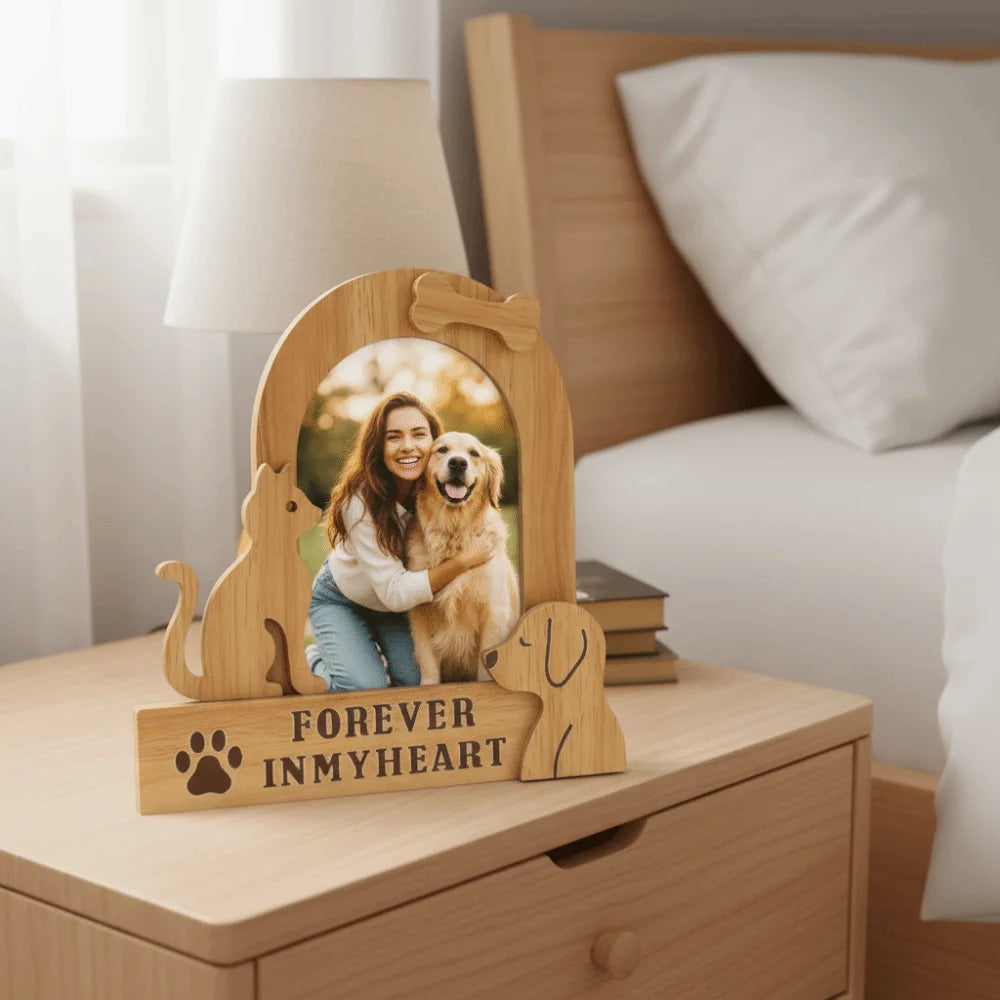 Commemorative Ornaments Wood Pet Photo Frame Handmade Dog/Cat Shape Cat Keepsake Frame Cartoon Pet Photo Display Bedroom Display Petoria Store