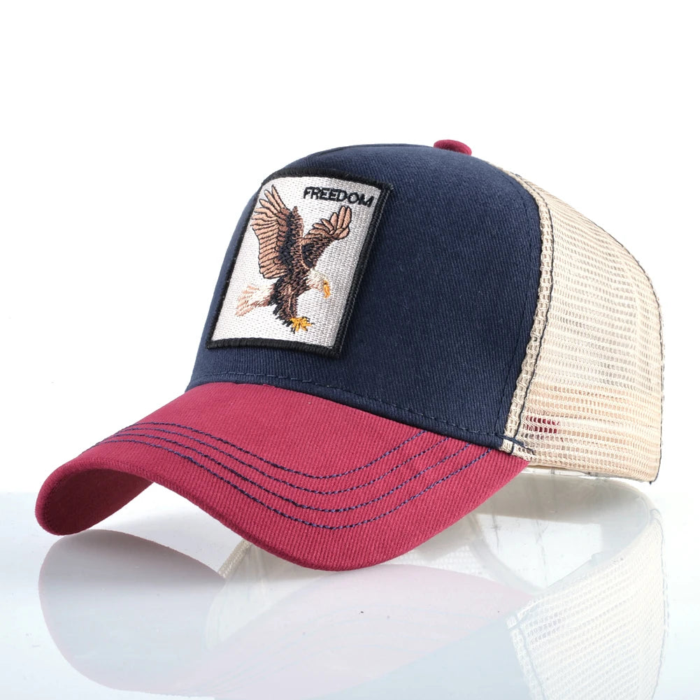 Modische Trucker-Kappen mit Stickerei-Tiere-Patch, vier Jahreszeiten, Snapback-Baseballkappe für Männer und Frauen, verstellbare Visiermütze