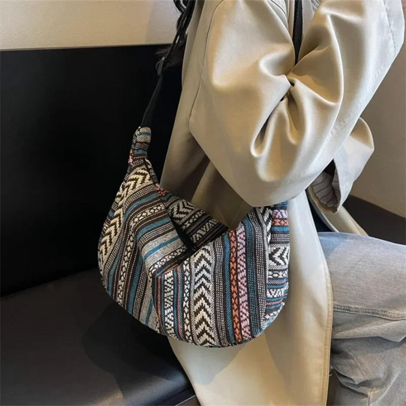 Crossbody Bags Tribal Style Shoulder Bag, Foldable Crossbody Striped Pattern, Flag Theme Hand Washable Edge Painted Lining Petoria Store