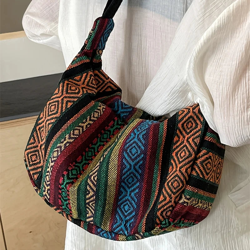 Crossbody Bags Tribal Style Shoulder Bag, Foldable Crossbody Striped Pattern, Flag Theme Hand Washable Edge Painted Lining Petoria Store