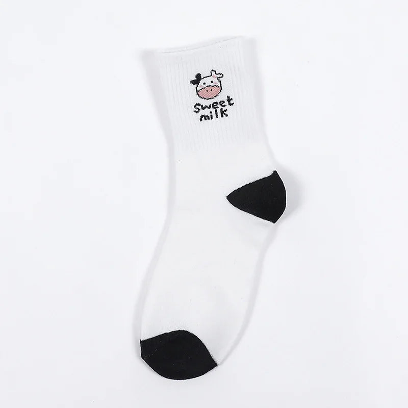 Niedliche Socken mit Kuhmuster für Damen, weiß, schwarz, lustige Cartoon-Tiere, Socken für Mädchen im Angebot, modisch, lässig, Streetwear, Skateboard