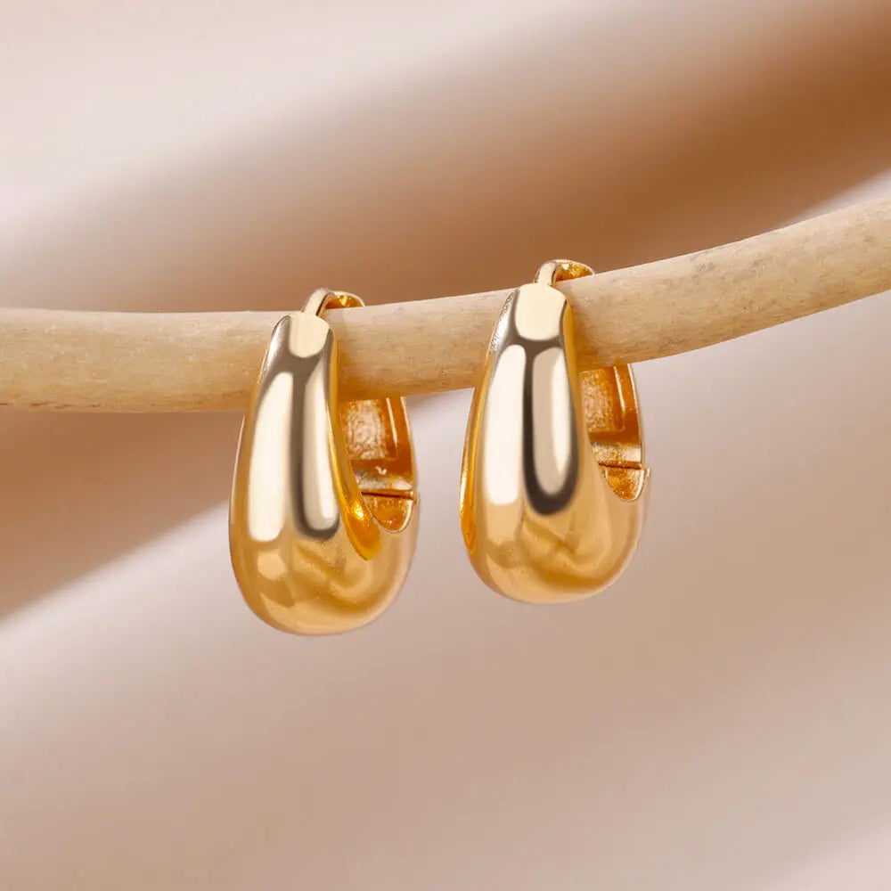 Herz Edelstahl Ohrringe für Frauen Zirkon Gold Farbe Creolen Ästhetische Wasserdichte Ohr Piercing Schmuck Zubehör