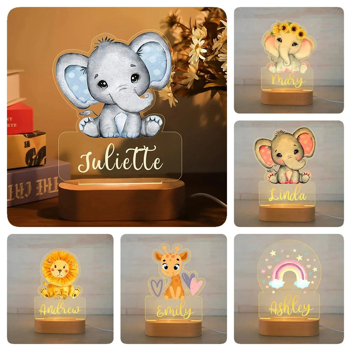 Picture Frame Light Children Animal Night Light Custom Acrylic Lamp Baby Kids Bedroom Decor Neonate Birthday Christmas Gift Petoria Store