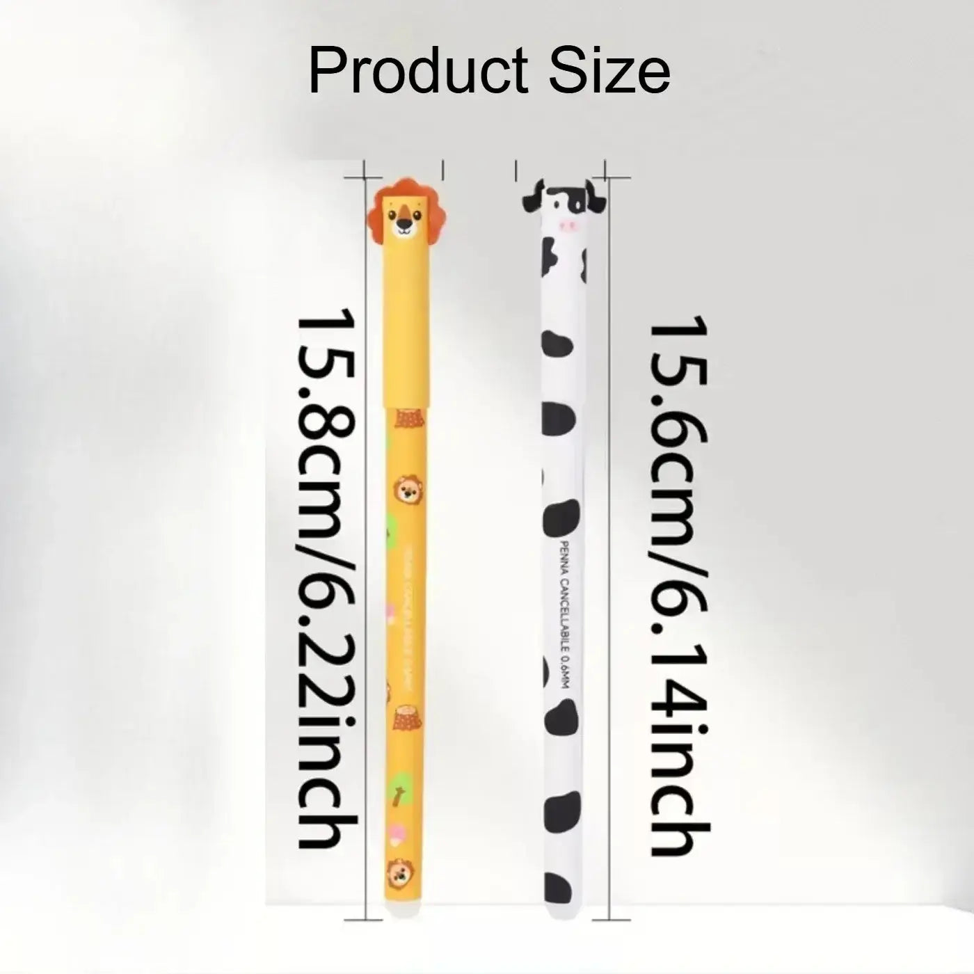 Niedliche radierbare Gelstifte Tierdesign mit Produktgrößenangaben, 15.8cm und 15.6cm.